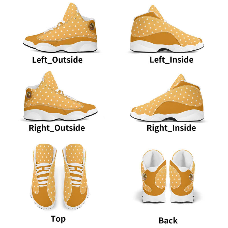 Skate shoe | High Top Sneakers | PU Vegan Leather Basketball shoes | Anime Slayer of Demon | Yellow Orange Triangles