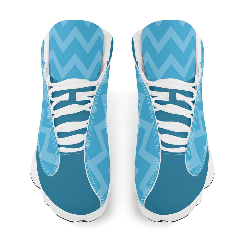 Skate shoe | High Top Sneakers | PU Vegan Leather Basketball shoes | Anime Slayer of Demon | Blue Zigzag Pattern