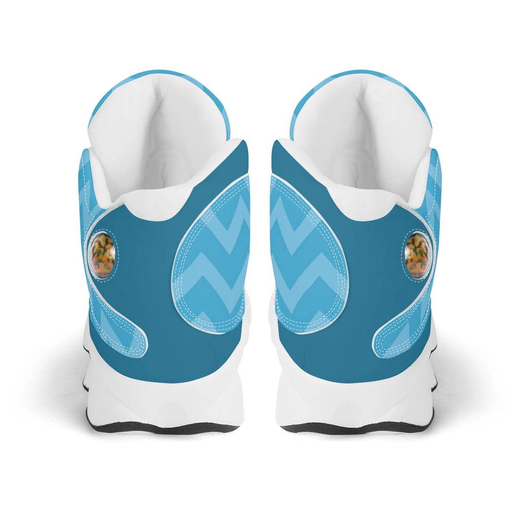 Skate shoe | High Top Sneakers | PU Vegan Leather Basketball shoes | Anime Slayer of Demon | Blue Zigzag Pattern