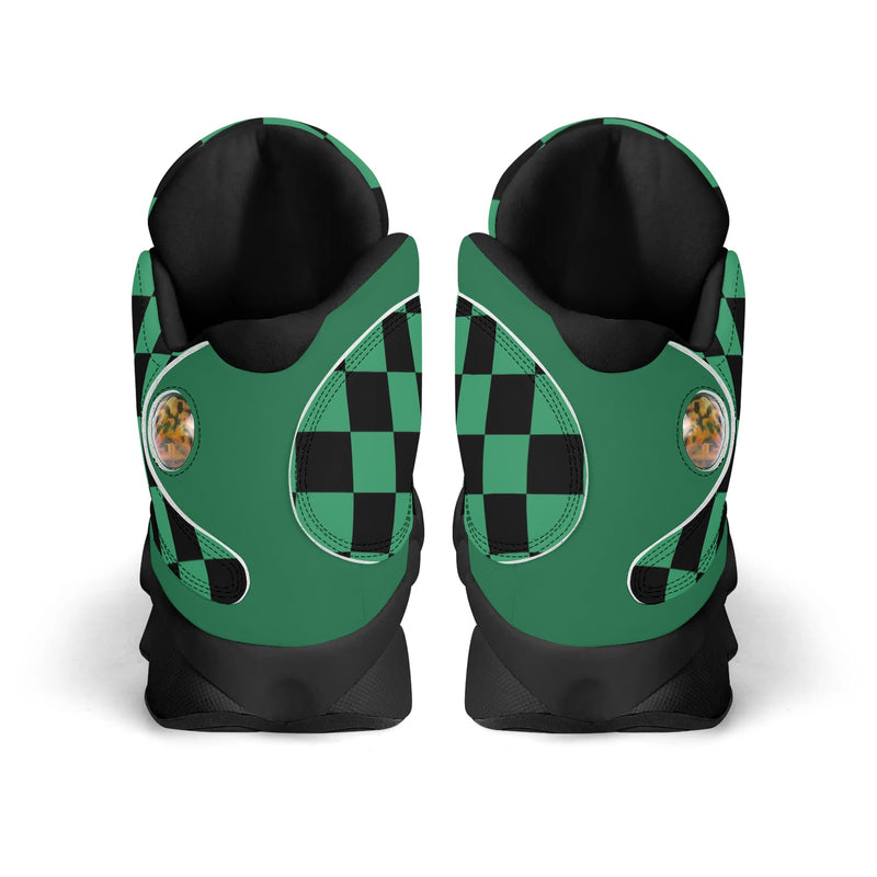 Skate shoe | High Top Sneakers | PU Vegan Leather Basketball shoes | Anime Slayer of Demon | Green Black Checkered