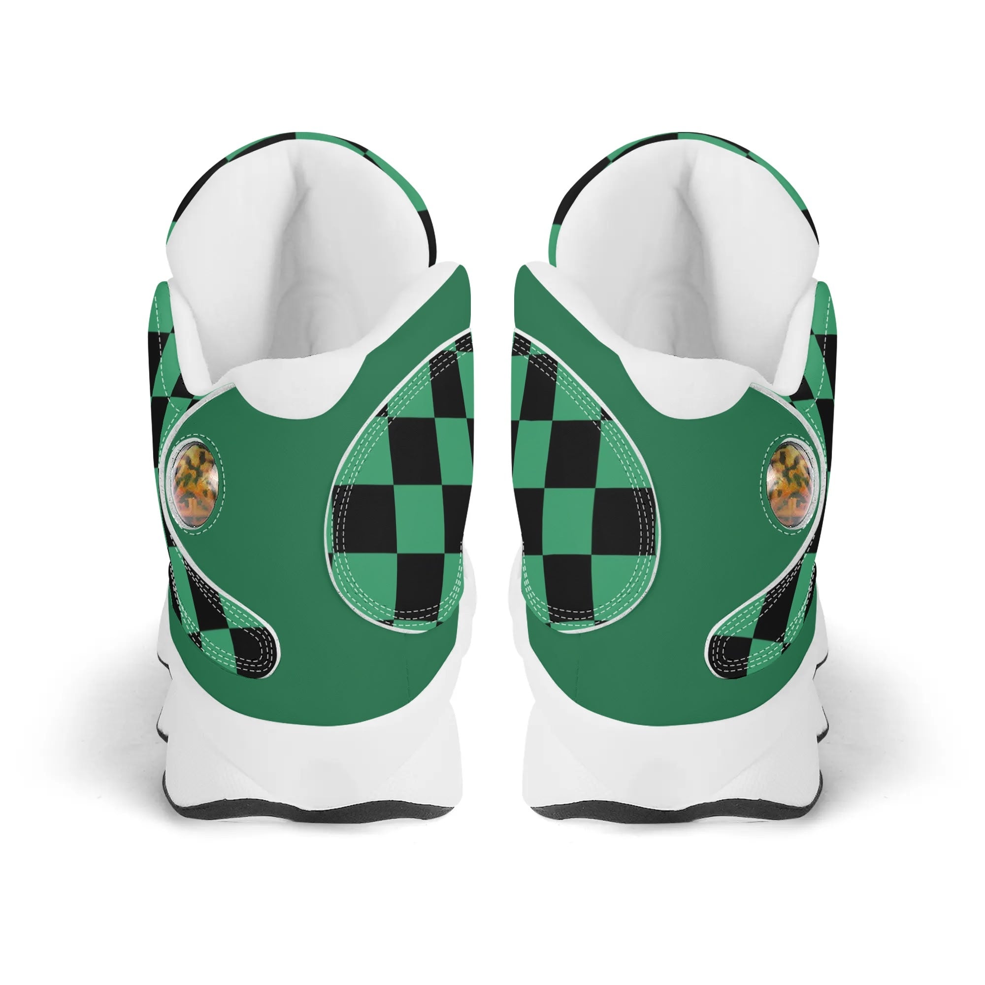 Skate shoe | High Top Sneakers | PU Vegan Leather Basketball shoes | Anime Slayer of Demon | Green Black Checkered