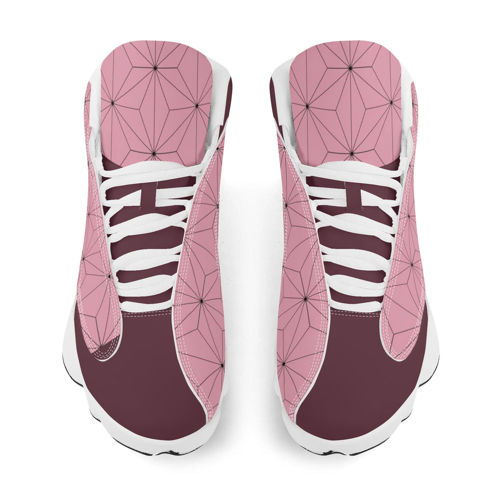 Skate shoe | High Top Sneakers | PU Vegan Leather Basketball shoes | Anime Slayer of Demon | Pink Flower pattern