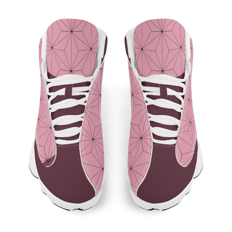 Skate shoe | High Top Sneakers | PU Vegan Leather Basketball shoes | Anime Slayer of Demon | Pink Flower pattern