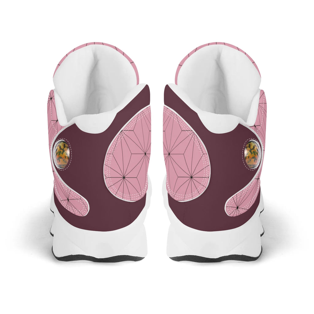 Skate shoe | High Top Sneakers | PU Vegan Leather Basketball shoes | Anime Slayer of Demon | Pink Flower pattern