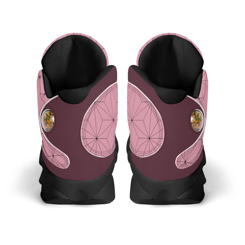 Skate shoe | High Top Sneakers | PU Vegan Leather Basketball shoes | Anime Slayer of Demon | Pink Flower pattern