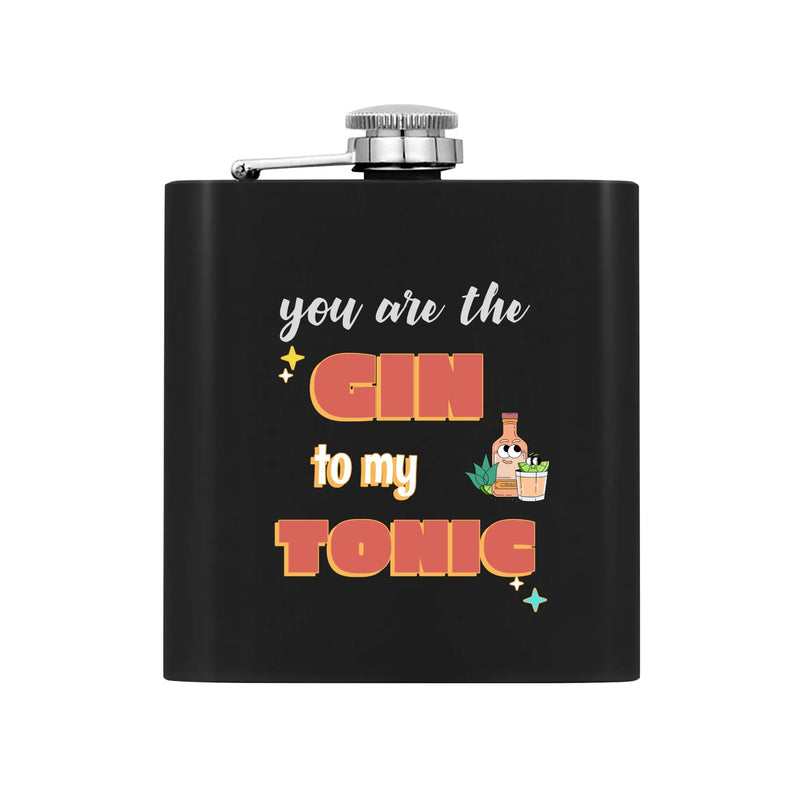 Funny Gag Gift ideas for men | Stainless Steel Hip Flask Gift Set with Funnel & Shot Glasses | Gin to my Tonic