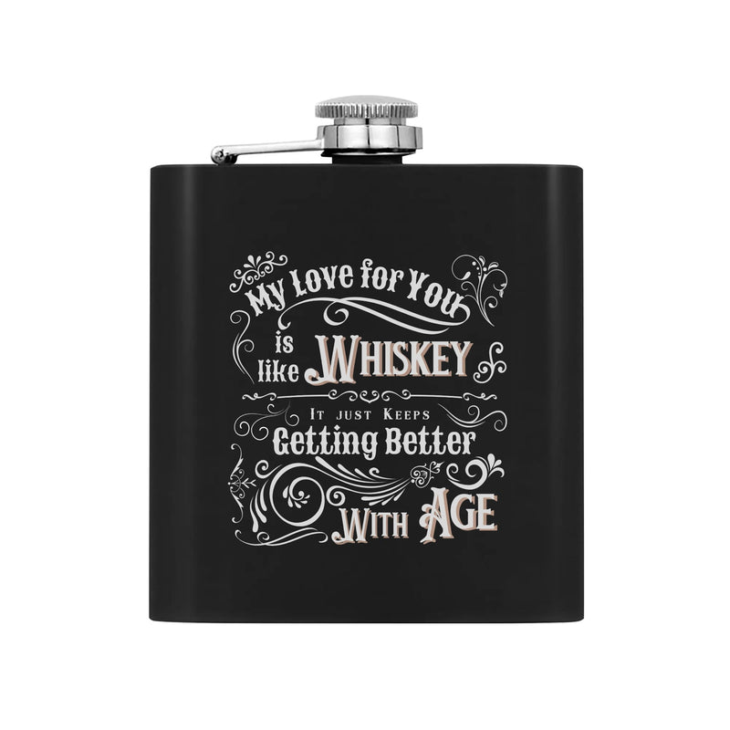 Funny Gag Gift ideas for men | Stainless Steel Hip Flask Gift Set with Funnel & Shot Glasses | Vintage Whiskey gets better with Age