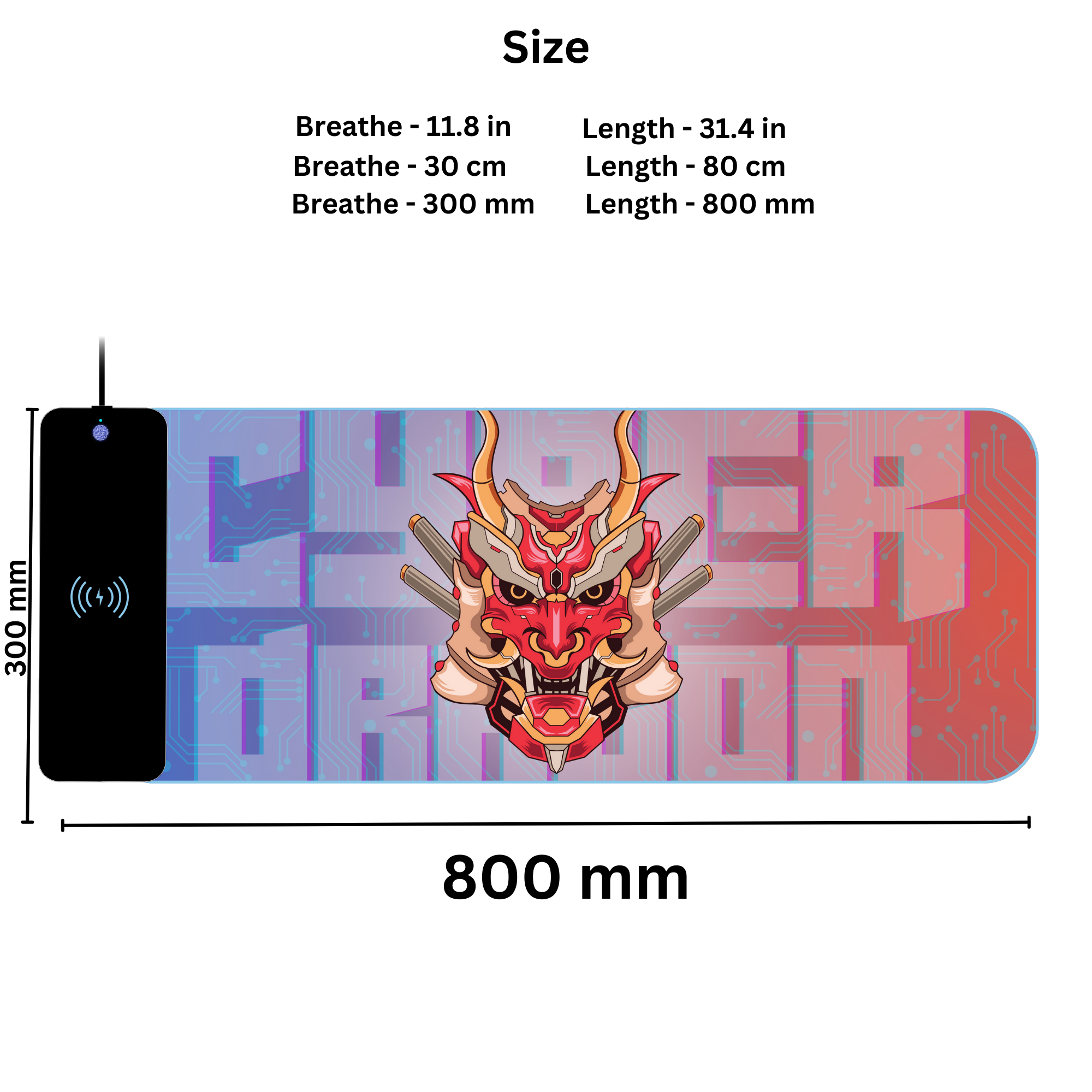 Wireless Charging Mouse Pad with RGB lighting | Waterproof | Oversized | Vibrant Prints | Cyber Dragon