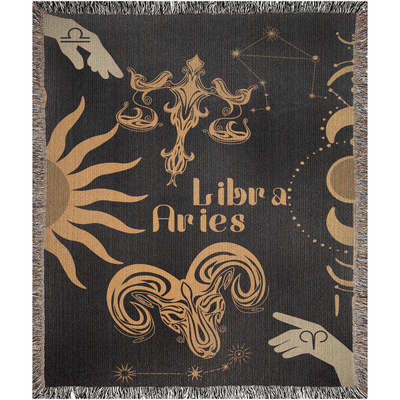 Zodiac Compatibility Match Woven Throw Tapestry Blanket | Astrology-inspired Home Decor | Libra & Aries Horoscope