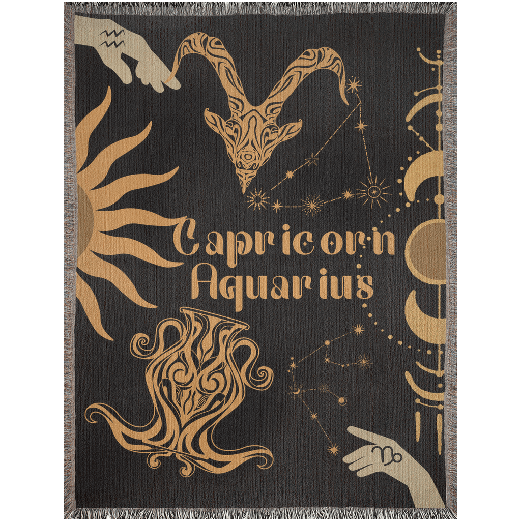 Zodiac Compatibility Match Woven Tapestry Throw Blanket | Astrology-inspired Home Decor | Capricorn & Aquarius Horoscope