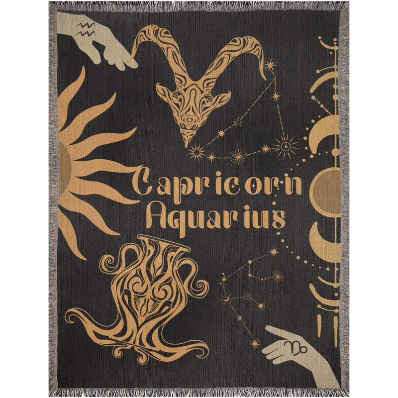 Zodiac Compatibility Match Woven Tapestry Throw Blanket | Astrology-inspired Home Decor | Capricorn & Aquarius Horoscope