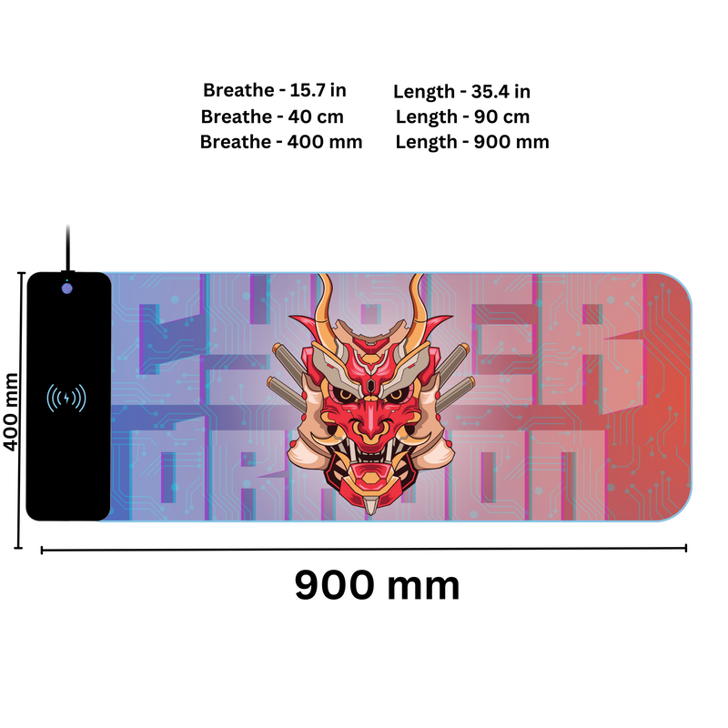 Wireless Charging Mouse Pad with RGB lighting | Waterproof | Oversized | Vibrant Prints | Cyber Dragon