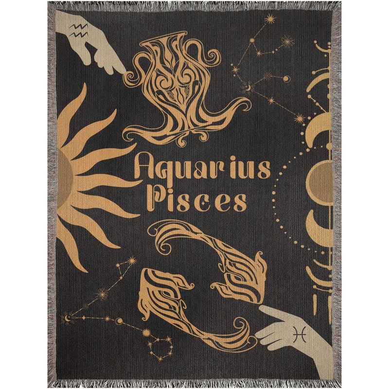 Zodiac Compatibility Match Woven Tapestry Throw Blanket | Astrology-inspired Home Decor | Aquarius & Pisces Horoscope