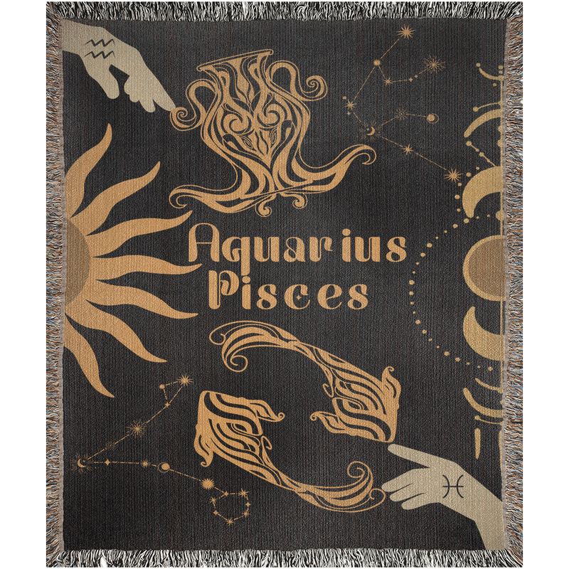 Zodiac Compatibility Match Woven Tapestry Throw Blanket | Astrology-inspired Home Decor | Aquarius & Pisces Horoscope