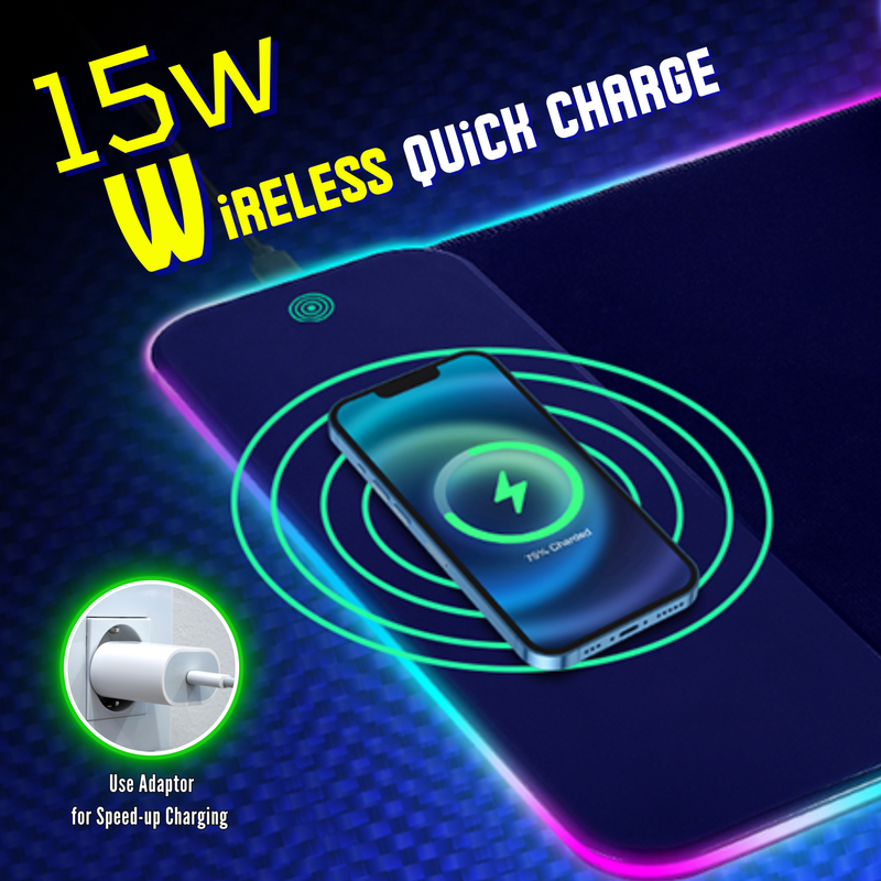 Wireless Charging Mouse Pad with RGB lighting | Waterproof | Oversized | Vibrant Prints | Iron Arc Reactor