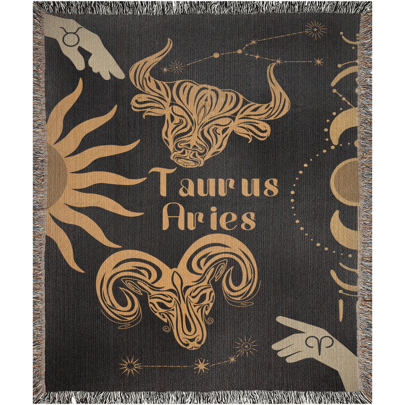 Zodiac Compatibility Match Woven Throw Tapestry Blanket | Astrology-inspired Home Decor | Aries & Taurus Horoscope