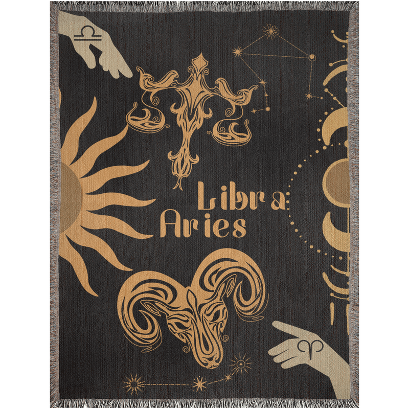 Zodiac Compatibility Match Woven Throw Tapestry Blanket | Astrology-inspired Home Decor | Libra & Aries Horoscope