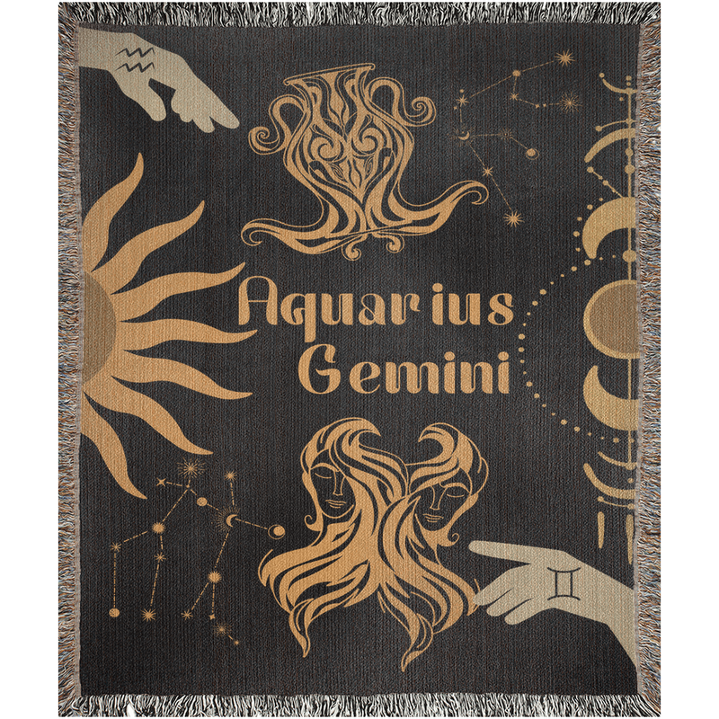 Zodiac Compatibility Match Woven Tapestry Throw Blanket | Astrology-inspired Home Decor | Gemini & Aquarius Horoscope