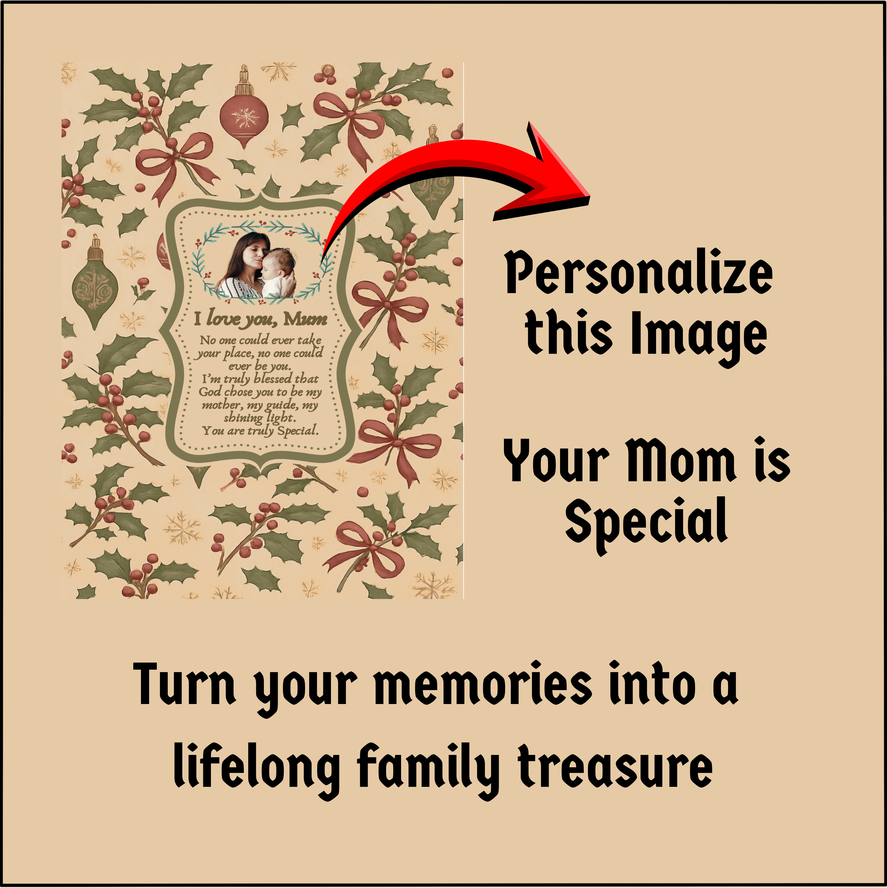 Personalized Keepsake | Heartwarming Gift for Christmas| Luxurious 100% Cotton Woven Tapestry Blanket Throw | Photo Blanket for Mom