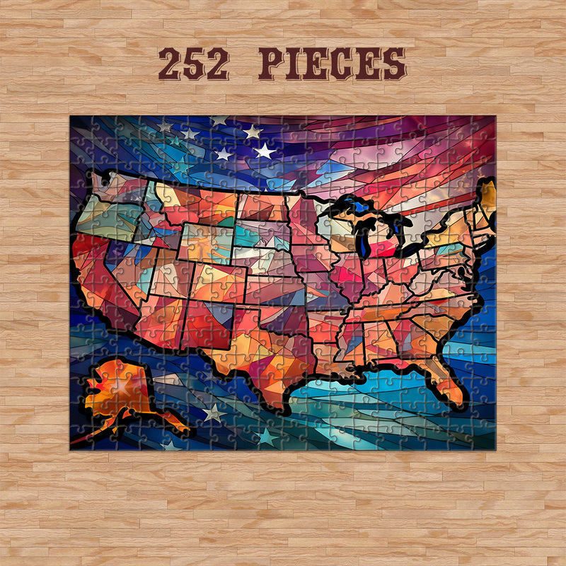 Rectangle Puzzles for All Ages – High-Quality, Durable, and Fun Jigsaw with Precision Laser-Cut Pieces | Stained Glass Art - 50 States of America