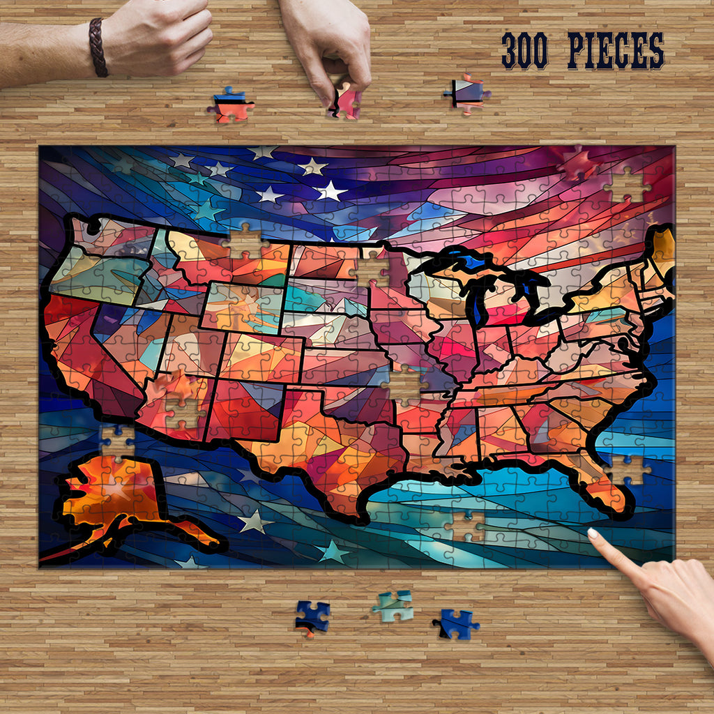 Rectangle Puzzles for All Ages – High-Quality, Durable, and Fun Jigsaw with Precision Laser-Cut Pieces | Stained Glass Art - 50 States of America