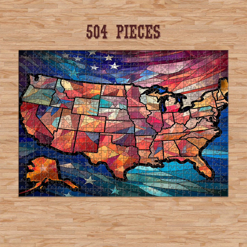 504-piece 50 States of America Stained Glass wooden jigsaw puzzle