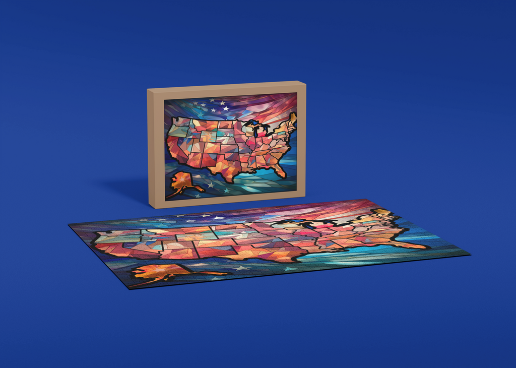 Rectangle Puzzles for All Ages – High-Quality, Durable, and Fun Jigsaw with Precision Laser-Cut Pieces | Stained Glass Art - 50 States of America