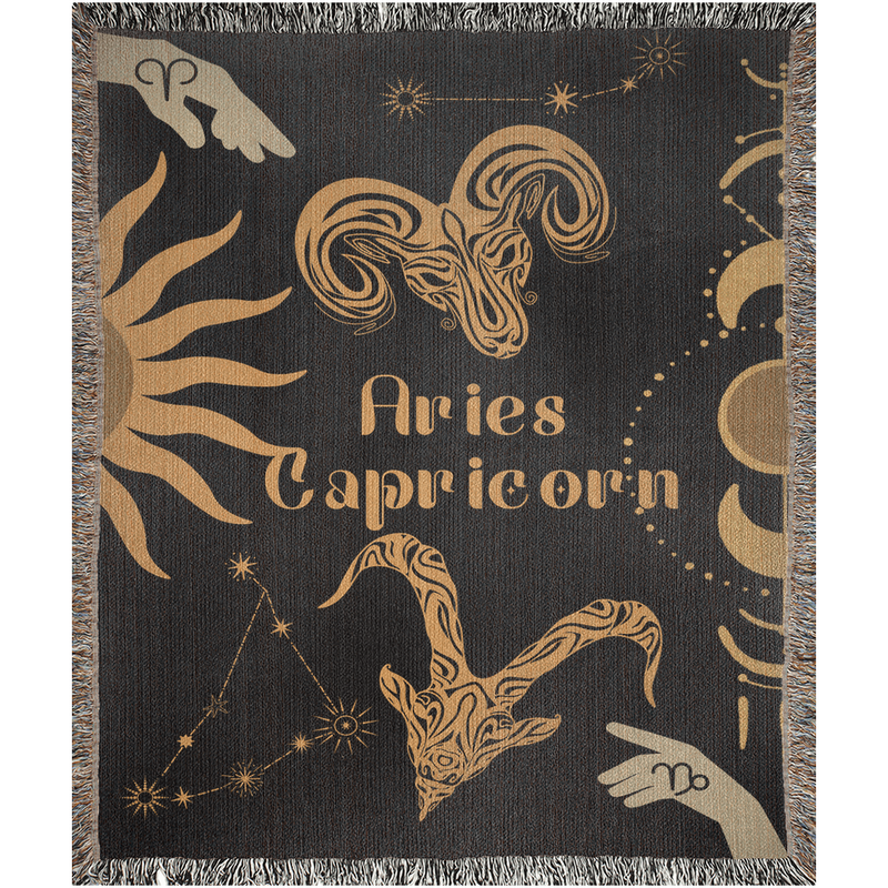 Zodiac Compatibility Match Woven Throw Tapestry Blanket | Astrology-inspired Home Decor | Aries & Capricorn Horoscope