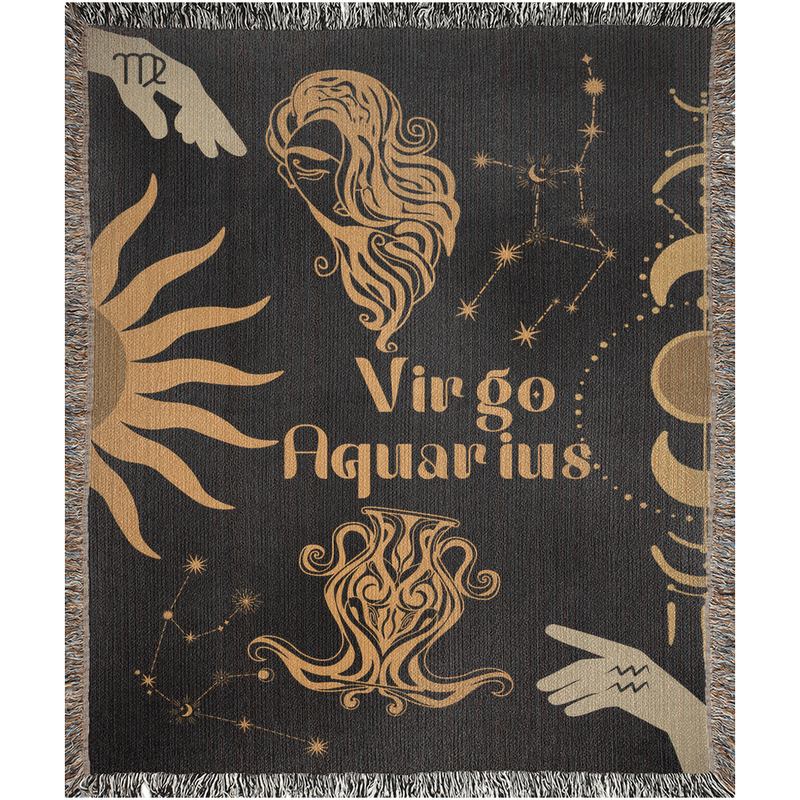 Zodiac Compatibility Match Woven Tapestry Throw Blanket | Astrology-inspired Home Decor | Virgo & Aquarius Horoscope