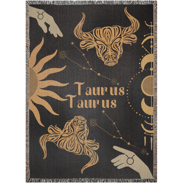 Zodiac Compatibility Match Woven Tapestry Throw Blanket | Astrology-inspired Home Decor | Taurus & Taurus Horoscope