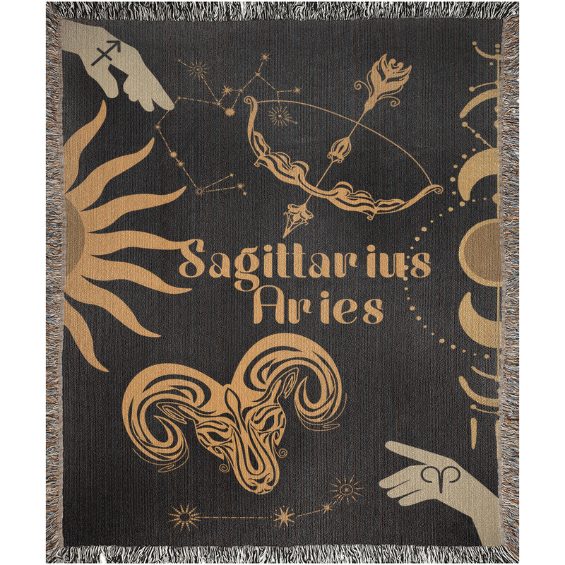 Zodiac Compatibility Match Woven Throw Tapestry Blanket | Astrology-inspired Home Decor | Sagittarius & Aries Horoscope