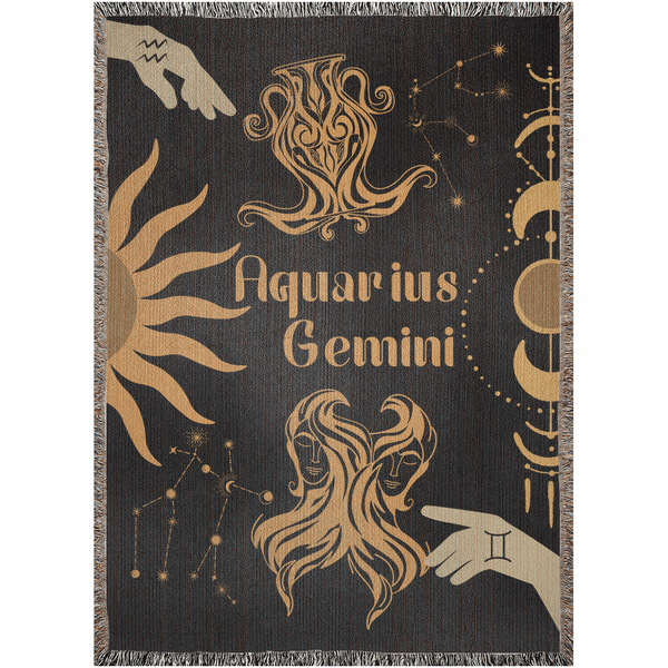 Zodiac Compatibility Match Woven Tapestry Throw Blanket | Astrology-inspired Home Decor | Gemini & Aquarius Horoscope