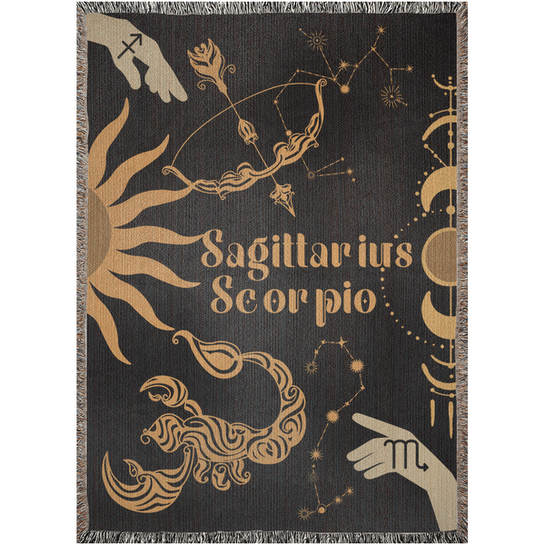 Zodiac Compatibility Match Woven Tapestry Throw Blanket | Astrology-inspired Home Decor | Sagittarius & Scorpio Horoscope
