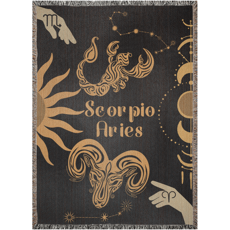 Zodiac Compatibility Match Woven Throw Tapestry Blanket | Astrology-inspired Home Decor | Scorpio & Aries Horoscope