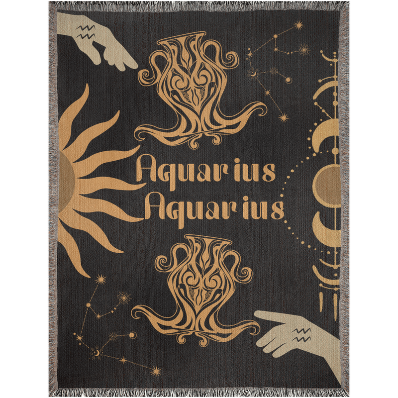 Zodiac Compatibility Match Woven Tapestry Throw Blanket | Astrology-inspired Home Decor | Aquarius & Aquarius Horoscope