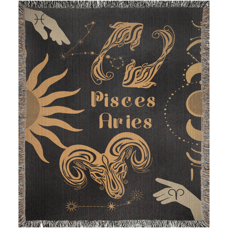 Zodiac Compatibility Match Woven Throw Tapestry Blanket | Astrology-inspired Home Decor | Pisces & Aries Horoscope