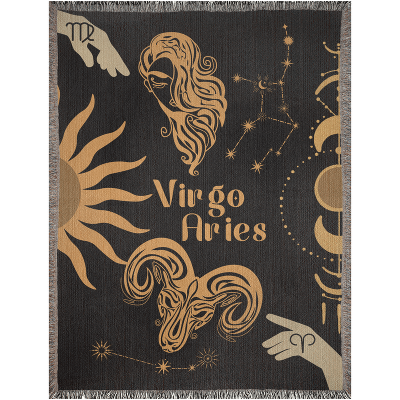 Zodiac Compatibility Match Woven Throw Tapestry Blanket | Astrology-inspired Home Decor | Aries & Virgo Horoscope