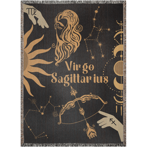 Zodiac Compatibility Match Woven Tapestry Throw Blanket | Astrology-inspired Home Decor | Virgo & Sagittarius Horoscope