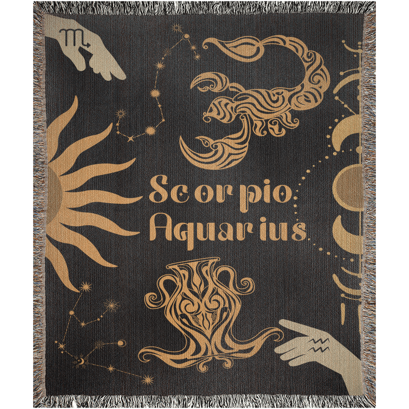 Zodiac Compatibility Match Woven Tapestry Throw Blanket | Astrology-inspired Home Decor | Scorpio & Aquarius Horoscope