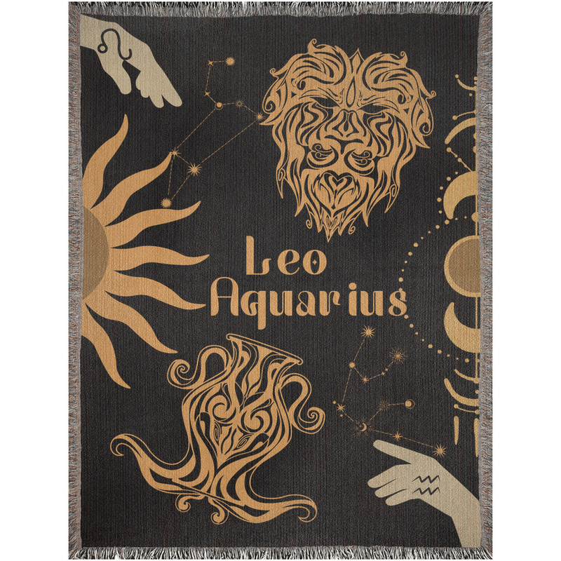 Zodiac Compatibility Match Woven Tapestry Throw Blanket | Astrology-inspired Home Decor | Leo & Aquarius Horoscope