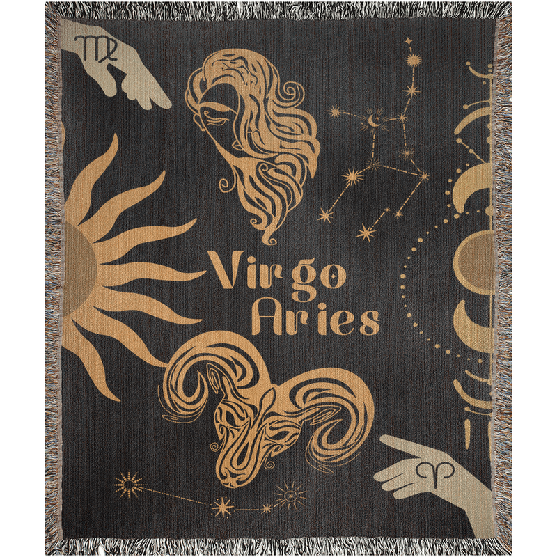 Zodiac Compatibility Match Woven Throw Tapestry Blanket | Astrology-inspired Home Decor | Aries & Virgo Horoscope