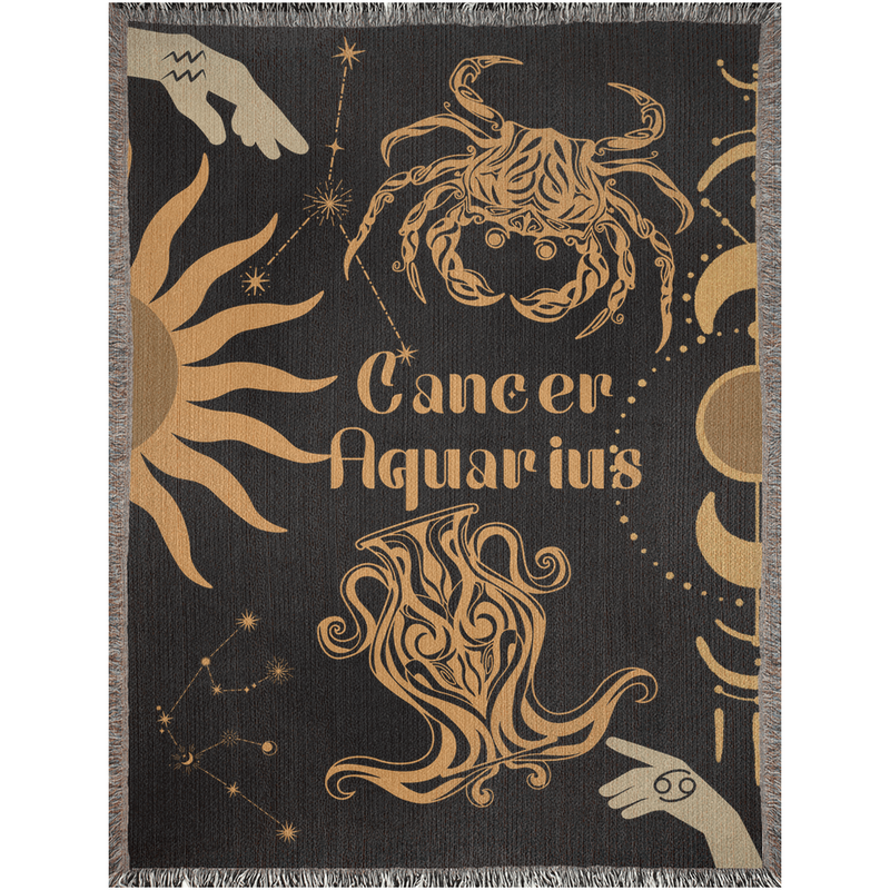 Zodiac Compatibility Match Woven Tapestry Throw Blanket | Astrology-inspired Home Decor | Cancer & Aquarius Horoscope