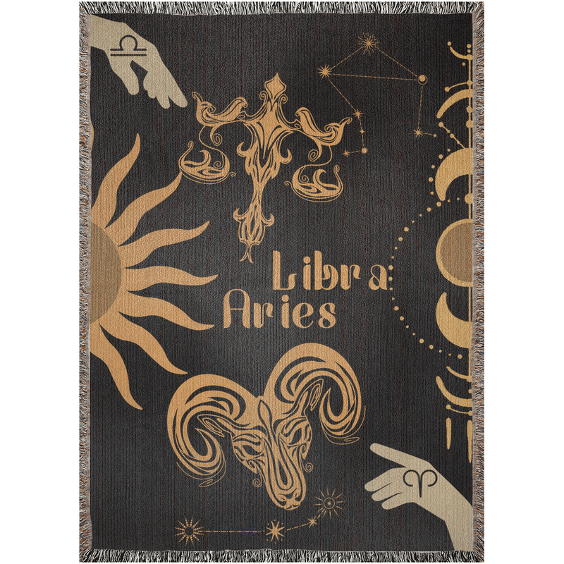 Zodiac Compatibility Match Woven Throw Tapestry Blanket | Astrology-inspired Home Decor | Libra & Aries Horoscope