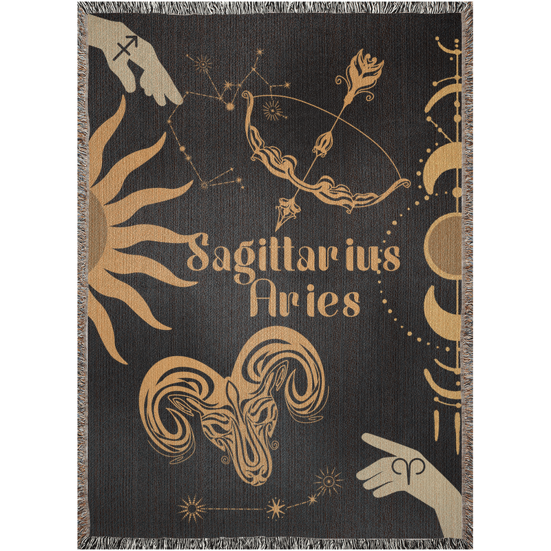 Zodiac Compatibility Match Woven Throw Tapestry Blanket | Astrology-inspired Home Decor | Sagittarius & Aries Horoscope