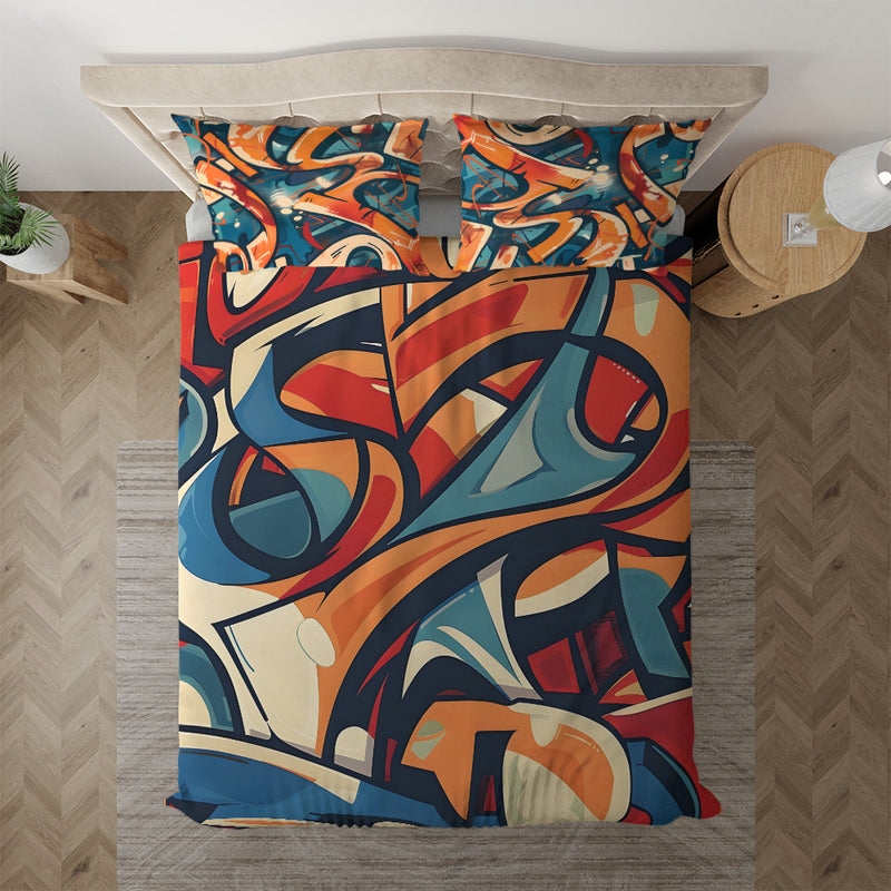 Duvet cover with matching Pillow cases | Luxury Bedding set | Twin, Queen, King Sizes | Abstract Urban Graffiti