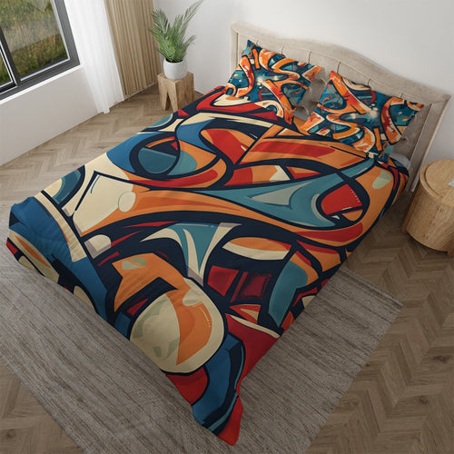 Abstract Urban Graffiti duvet cover set shown from above