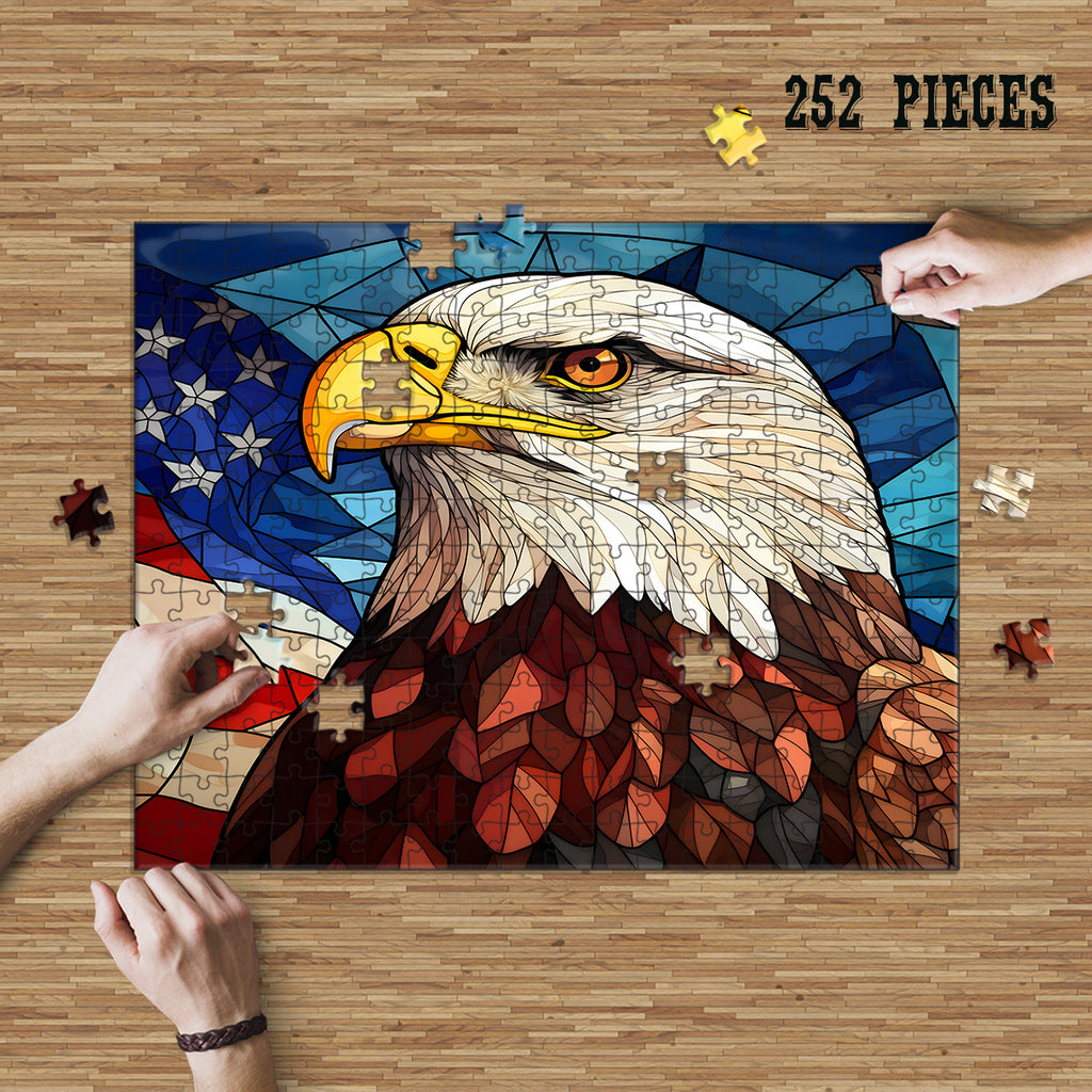 Rectangle Puzzles for All Ages – High-Quality, Durable, and Fun Jigsaw with Precision Laser-Cut Pieces | Stained Glass Art - American Bald Eagle
