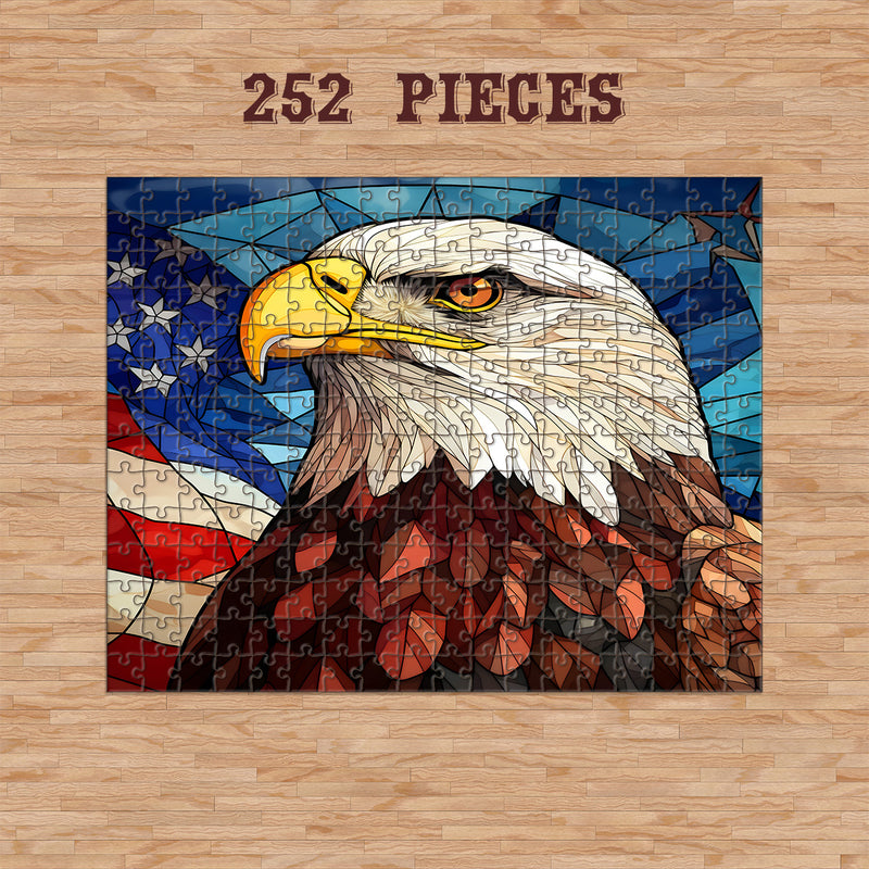 Rectangle Puzzles for All Ages – High-Quality, Durable, and Fun Jigsaw with Precision Laser-Cut Pieces | Stained Glass Art - American Bald Eagle