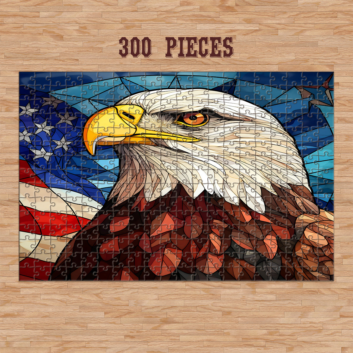 Rectangle Puzzles for All Ages – High-Quality, Durable, and Fun Jigsaw with Precision Laser-Cut Pieces | Stained Glass Art - American Bald Eagle