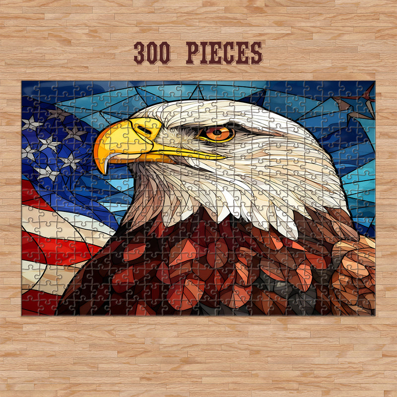 Rectangle Puzzles for All Ages – High-Quality, Durable, and Fun Jigsaw with Precision Laser-Cut Pieces | Stained Glass Art - American Bald Eagle